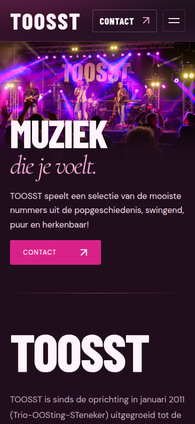 De homepage van TOOSST op mobiel